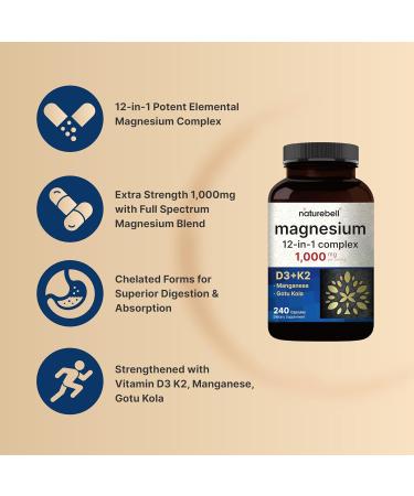 12-in-1 Magnesium Complex 1000mg 4-Months Supply Magnesium Glycinate Citrate Taurate Malate & More High Absorption Formula for Men & Women Chelated & Purified 240 Capsules - Buy Online on GoSupps.com
