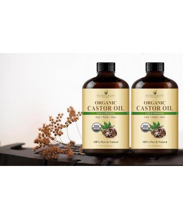 Handcraft Blends Organic Castor Oil - 100% Pure Cold-Pressed in Glass Bottle - 4 Fl Oz - Premium Hair Growth Eyelash & Eyebrow Oil - Natural Carrier Oil for Hair & Body - Buy Online on GoSupps.com
