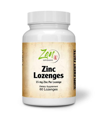 Zen Supplements - Zinc Lozenges 15 Mg Immune Support Antioxidant Supplement & Great Tasting Zinc 60-Lozenge