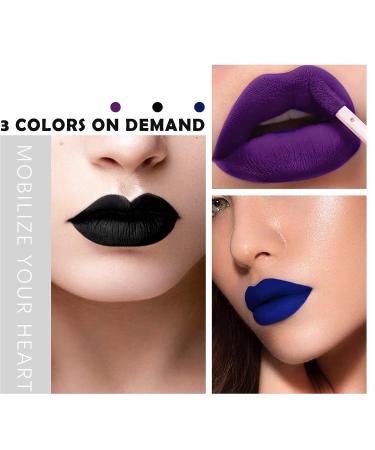 NewBang 3Pcs Dark Lipstick & Lipliner Set - Matte Liquid Lipstick, Lip Gloss & Liner in Black, Blue, Purple - Waterproof, Longlasting - Halloween/Christmas Makeup - 3 Count - Buy Online on GoSupps.com