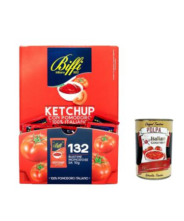 Italian Gourmet E.R. Biffi 132 Pack of 3 Ketchup Sauces 10g Ideal for chips hamburger buns and sandwiches + Italian gourmet polpa 400g