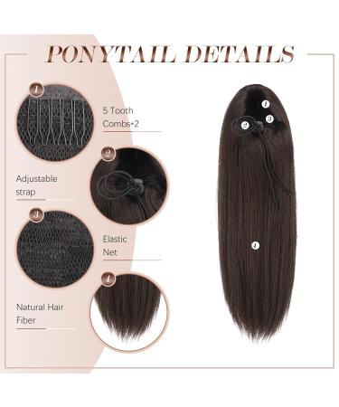 30 cm Brown Synthetic Ponytail Extensions - Smooth Long Straight Braid with Cord Strain for Women | Durable Drawstring Hairpiece - Buy Online on GoSupps.com