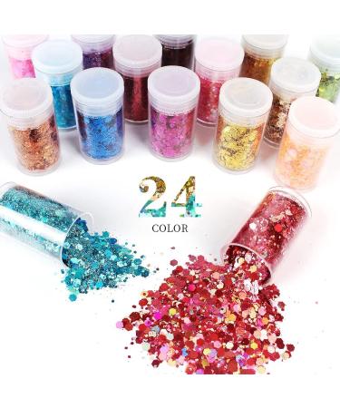 Estanoite 24 Color Glitter Mix - Holographic Flakes for Face, Body, Nails - Iridescent Loose Glitter - Buy Online on GoSupps.com