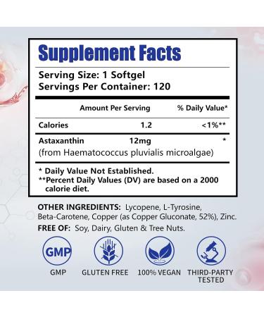 Astaxanthin 12mg Supplements 120 Softgel Max Strength Astaxanthin Antioxidant Supplements Fresh Microalgae 4 Month Supply 2 Bottles - Buy Online on GoSupps.com