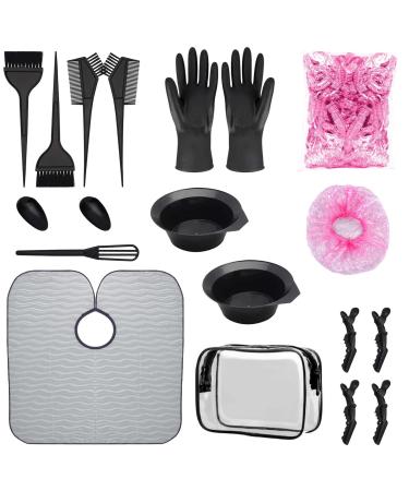 Ernzi 17 p.Professional hair dye-complete color accessories protective cladding disposable shower hood & multifunction PVC cosmetic bag with zipper for DIY salon hair dye kit