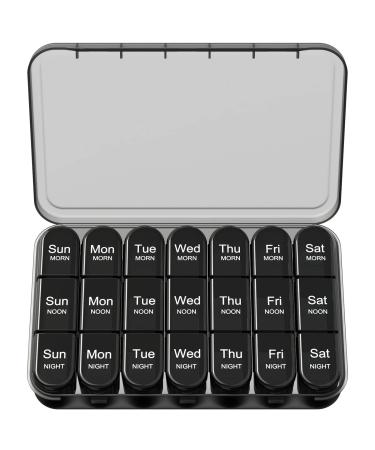 Zoolion Weekly Pill Box 7 Day 3 Times a Day (Morn/noon/Night) Daily Portable Travel Pill Box Organiser Tablet Box with Large Compartments Hold for Fish Oils Vitamins Supplements (All Black)