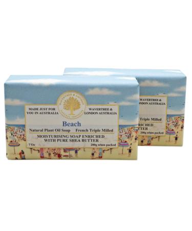 Wavertree & London Beach (2 Bars)  7oz Moisturizing Natural Soap Bar  French -Milled and enriched with Shea Butter