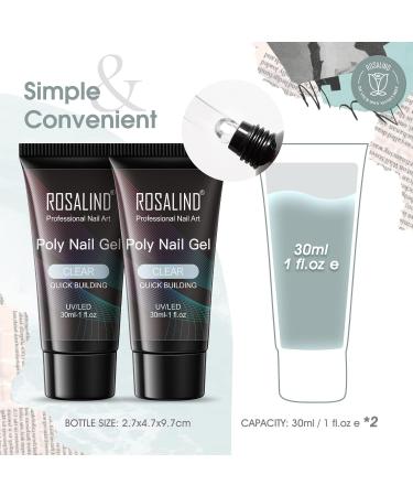 Buy Rosalind Transparent Poly Nail Gel - 2PCs Nail Extension Gel (60ml) | Quick & Easy for Beginners & Professionals | Salon Quality Acrylic Nail Set - Buy Online on GoSupps.com