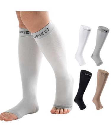 15-20mmHg Open Toe Compression Socks Gray Toeless Compression Socks for Reduce Swelling and Alleviates Varicose Veins TALL-M