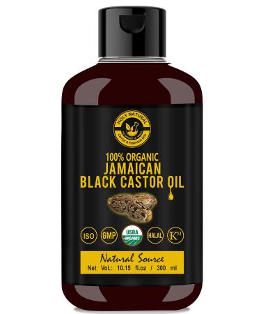 Organic Jamaican Black Castor Oil (300 ml) USDA Certified Traditional Handmade with Typical and Traditional Roasted Castor Beans smell100% Pure Black Castor Oil
