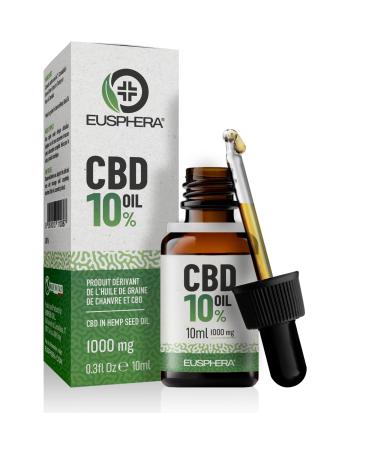 EUSPHERA - Hemp Oil 10% Pure 100% Natural CBD Oil With Omega 3 6 9 and Vitamins Without Coservater Made in EU 300+ Drops 10ml 1000mg