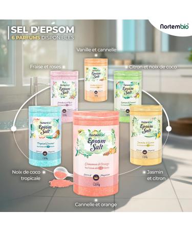 Nortembio Sels d Epsom 100% Parfum Vanille & Cannelle 850 g Source Naturelle de Magn sium | Avec Vitamines C et E Hydratantes | Pour Bains Relaxants Spa et Soin de la Peau + E-Book Gratuit Vanille et de Cannelle - Buy Online on GoSupps.com