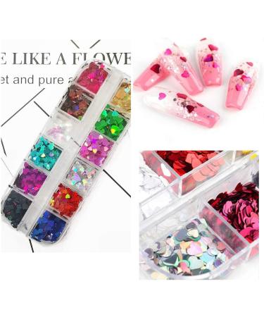 CHANGAR 2 Boxes Nail Art Glitter Sequins 3D Laser Love Heart Nail Art Decals Sticker Holographic Nail Sparkle Glitter for Manicure Make Up DIY Decals Decoration - Buy Online on GoSupps.com