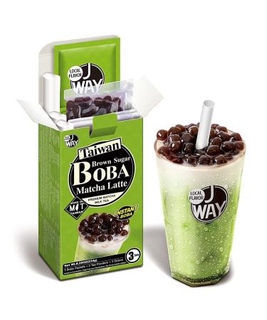J WAY Instant Boba Bubble Pearl Matcha Milk Tea Kit with Authentic Brown Sugar Tapioca Boba, Ready in Under One Minute, Paper Straws Included - 3 Servings