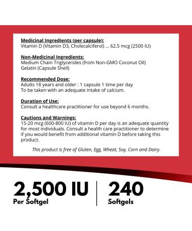 Nutridom Vitamin D3 2 500 IU (62.5mcg) 240 Softgels 8 Month Supply Non-GMO Gluten-Free Helps Support Immune Health Strong Bones and Teeth - Buy Online on GoSupps.com