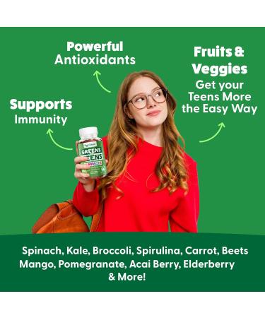 Feel Great Super Green Gummies Teen Vitamins | Vegan Veggie Gummy Multivitamin for Teens | Fruit and Vegetable Supplement | Veggie Fiber Supplement | 60 Count Teen Greens - 60 Count - Buy Online on GoSupps.com