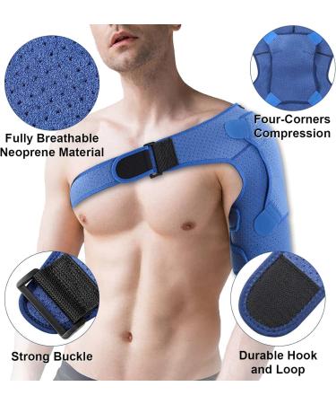 Yoboamic Adjustable Shoulder Bandage for Men & Women | Neoprene Support & Orthesis for Shoulder Pain Relief (31-55in) - Blue - Buy Online on GoSupps.com