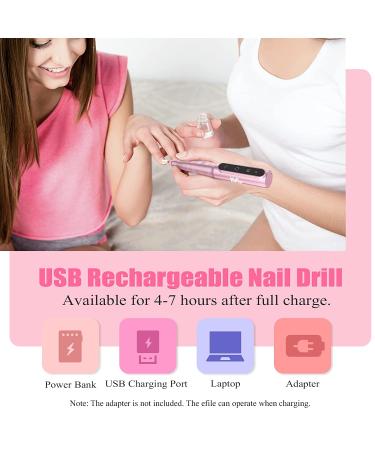 YaFex Cordless Nail Drill - Rechargeable E File Electric Nail Grinder with Ceramic Bit for Acrylic Nails - Manicure & Pedicure Tool - Pink - Buy Online on GoSupps.com