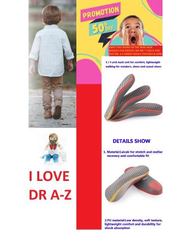 Dr. A-Z Kiddos 6 Height Increase Orthotic Shoe Inserts for Kids - Arch Support and Fatigue Relief - Buy Online on GoSupps.com