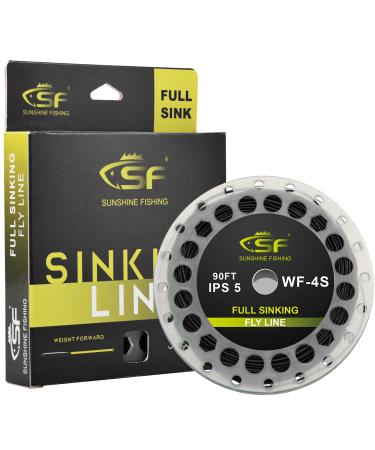 SF Full Sinking Fly Fishing Line Weight Forward Taper Fly Line for Freshwater WF4 5 6 7 8 9S 90FT IPS3/IPS5 Black/Freshwater/Full Sink WF4S-90FT-5IPS