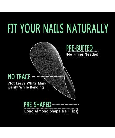 504pcs False Fake Nail Tips Pre-Buff Short Almond for Acrylic LEA-SHALL Soft Gel PMMA No File Matte Tip Break Resistant Clear Full Cover Nails Traceless Artificial Press On Kit Extension Set 504pcs Pre-Buffed Short Almond with Box - Buy Online on GoSupps.com