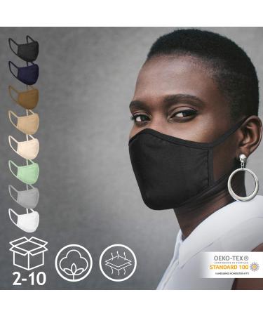 JAGO facial mask-washable 2-layer filter compartment made of cotton for women and men 2/4/8/8/10 Set and color selection-community mask makeshift mask everyday mask fabric mask 6 Series Black