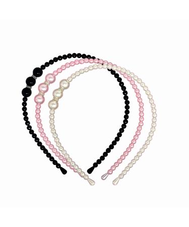 SPROUTS Girls Headbands 3 Pcs Pearl Headband Thin Fabric Hair Band Non-slip Hair Hoops Girl Hair Accessories for kids