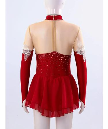 Oyolan Rhinestone Ice Skating Dress for Girls - Burgundy, 8 Years - Buy Online on GoSupps.com
