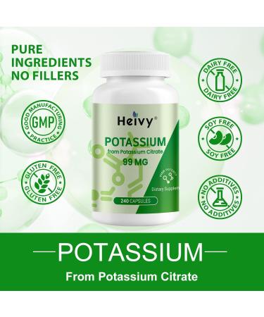 Heivy Potassium Citrate 99mg, 240 Capsules - Vegan, Allergen-Free Potassium Supplements for Electrolyte Balance, Lab-Tested Mineral Supplement, Made in USA Unflavored 240 Count (Pack of 1) - Buy Online on GoSupps.com