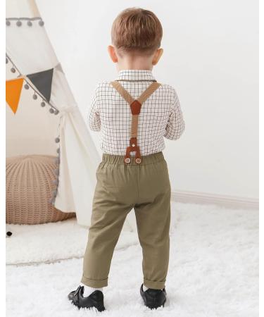 Amissz Baby Boy Gentleman Suit Set - Formal Tuxedo Romper + Suspender Pants + Beret Hat | 0-18 Months | Green (3-6 Months) - Buy Online on GoSupps.com