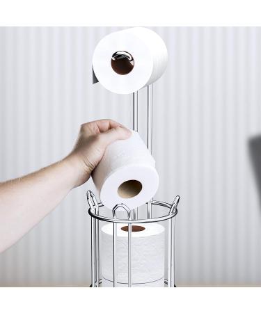Meangood Free Standing Toilet Paper Holder Stand - Metal Wire Bathroom Tissue Roll Dispenser for 4 Mega Rolls - Silver - Buy Online on GoSupps.com