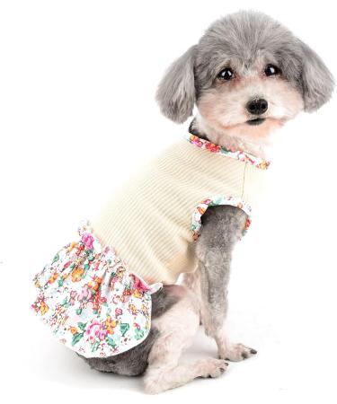 Zunea Floral Dog Dress for Small Dogs | Summer Princess Puppy Dress | Cute Fancy Skirt for Female Pups | Chihuahua Yorkie Apparel Beige - Buy Online on GoSupps.com