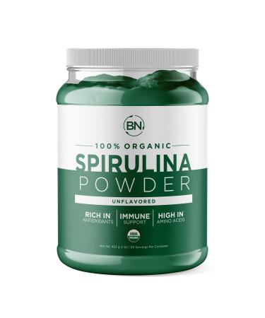 Spirulina Powder Organic 1lb -129 Servings 3.5g Serving Size - USDA Certified - RAW Nutrient Dense Over 70% Protein Per Serving - Purest Source Vegan Protein - Superfood