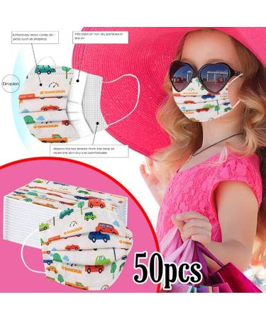 50 Pcs Kids Face Cover Disposable 3 Ply Cute Cartoon Printing Face Bandanas (#2) - Buy Online on GoSupps.com