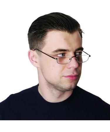 Shop Mini Metal Semi-Rimless Reading Glasses - Stylish Rectangular Design Stainless Steel Frame with Spring Hinge 1.5 Diopters for Men & Women - Buy Online on GoSupps.com