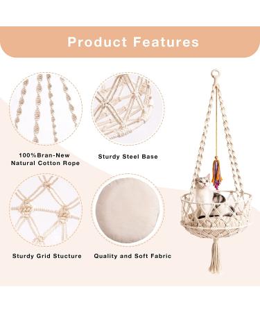 Macrame Cat Hammock Bed - Space Saving Window Perch with Cotton Mat & Toy - Buy Online on GoSupps.com