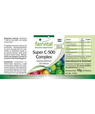 Fairvital | Super C-500 complexe Fortement dos 500 mg de vitamine C avec des bioflavono des 100 comprim s v g tariens - Buy Online on GoSupps.com