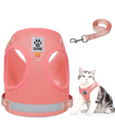 Cat leash set for cats polyester adjustable cat dishes with leash cats vest with reflective stripes for kitten dogs (pink l) l pink