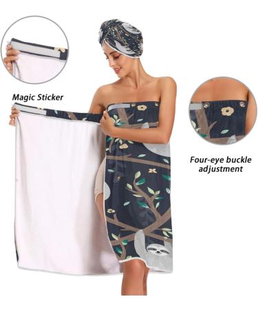 ATTX Cute Sloths Towel Wrap & Dry Hair Cap for Women | Adjustable Comfortable Shower & Bath Wrap with Headband - Buy Online on GoSupps.com