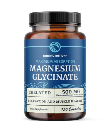 Magnesium Glycinate 500mg | Chelated for High Absorption | Muscle Relaxation Bones Heart Nerve Rest & Calm Support for Women & Men | Magnesium Chelate Supplement & Bisglycinate Complex | 120ct Magnesium 500