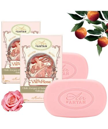 Un Air d'Antan All Natural Soap For Women: Rose Soap Bars Multipack 2x3.52oz Rose Peach and Patchouli Soap Bars - South Of France Handmade Body Soap Bars Set - Organic Oils - Bar Soap for Women - Rose and Peach