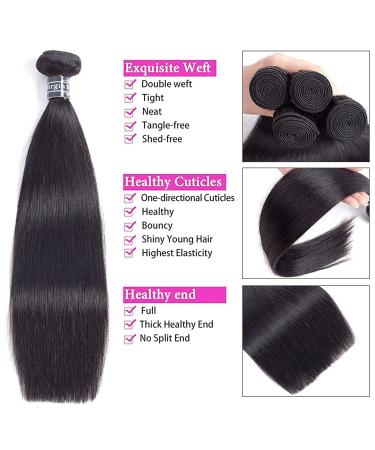 14 16 18 Inch Brazilian Straight Human Hair Bundles - 10A Grade 100% Unprocessed Virgin Hair Weave Extensions for Black Women - Natural Color - Pack of 3 Bundles - Buy Online on GoSupps.com