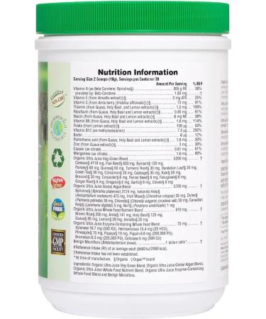 NaturesPlus Ultra Juice Green Powder - Organic Superfoods with Probiotics, Herbs, Spirulina, Chlorella, Chlorophyll - 300g Gluten Free Powder - Buy Online on GoSupps.com