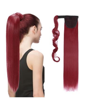 S-noilite Trendy 23"(58cm) Straight Wrap around Ponytail Clip in Hair Extension Strap Pony Tail Long Popluar Style Dark Red Dark Red 23 Inch