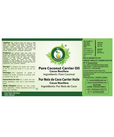 R V Essential Pure Coconut Carrier Oil 300ml (10oz)- Cocus Nucifera (100% Pure and Natural Cold Pressed) - Buy Online on GoSupps.com