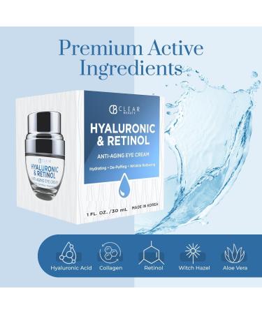 Clear Beauty Hyaluronic Acid & Retinol Eye Cream - Hydrating, Anti-Aging & Reduces Dark Circles & Puffiness - Dermatologist Tested, Cruelty-Free Korean Skin Care for All Skin Types - 1.01 Fl. Oz - Buy Online on GoSupps.com