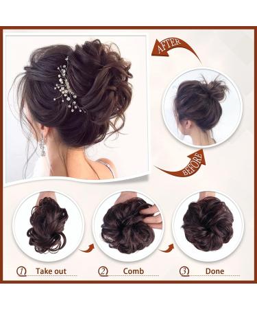 Sofeiyan Claw Clip Messy Bun Hairpiece | Wavy Curly Chignon Ponytail Extension | Synthetic Updo Scrunchie for Women | Lightest Brown/Bleach Blonde & Ash Brown - Buy Online on GoSupps.com