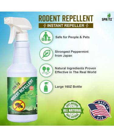 16oz Spritz Rodent Repellent with Peppermint Oil - USA Made Non-Toxic Solution for mice, Rats, Raccoons, Ants and More - 1 Count Pack - Buy Online on GoSupps.com