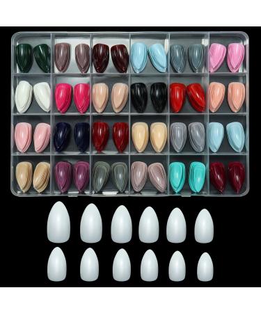 576Pcs Medium Almond Press on Nails, Misssix Short Fake Nails Full Cover Nail Colorful Solid False Nail for Women Nail Salon Art DIY 24 Color