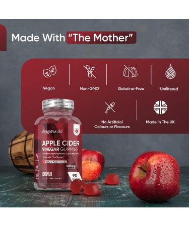 1000mg Apple Cider Vinegar Weight Loss Gummies with 'The Mother' - 90 Vegan ACV Gummies with Essential Vitamins and Minerals - Natural ACV Tablets Alternative - Buy Online on GoSupps.com